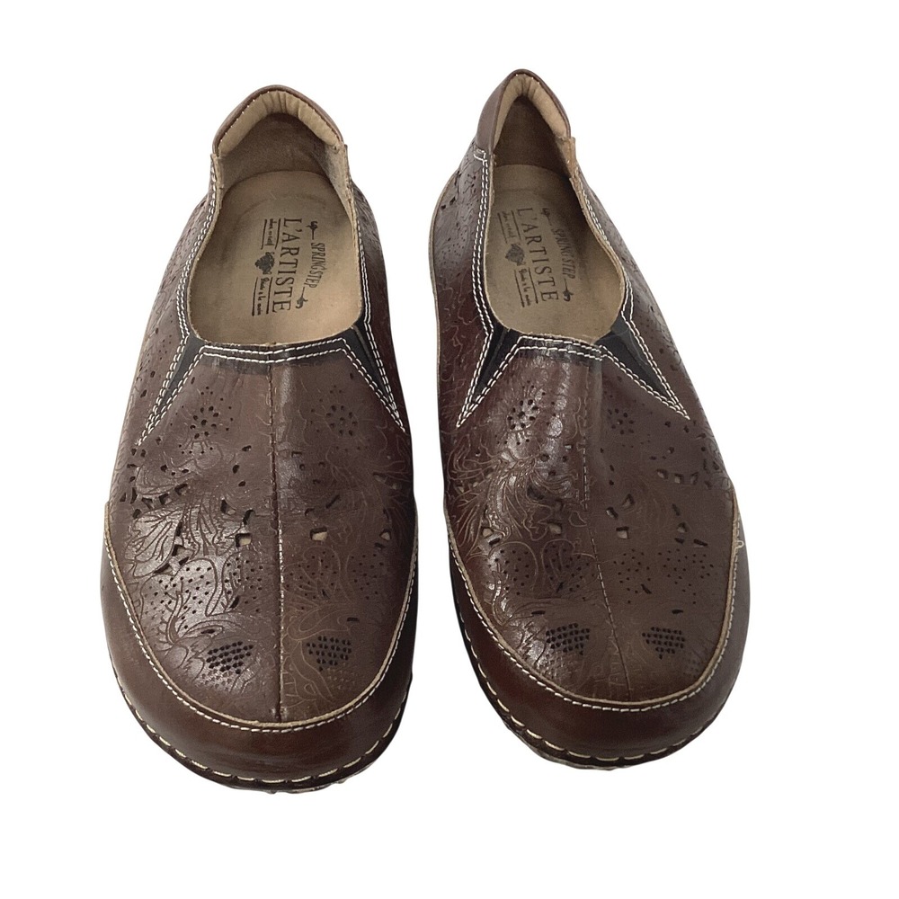 Spring Step L'Artiste Libora Brown‎ Leather SlipOn  Shoes Womens Sz 8 Comfort